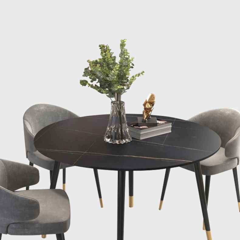 Luxury Style Home Sintered Stone Dining Table 4 Legs Metallic Base Round Table