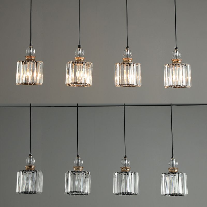 Black Cylindrical Hanging Light Fixture Minimalist Crystal Prism Pendant Lighting for Restaurant