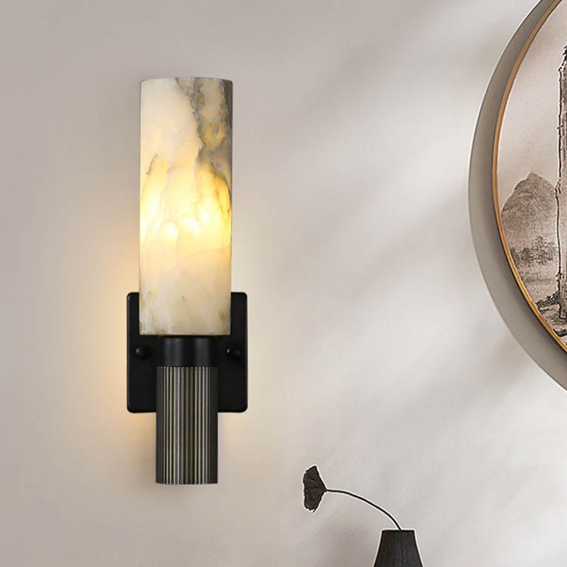 Nordic Metal Wall Light Cylinder 15" High Wall Sconce with Mica for Living Room