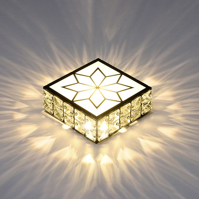 Inlaid Crystal Square Ceiling Lighting Minimalist Black LED Flush Mount Light für Korridor