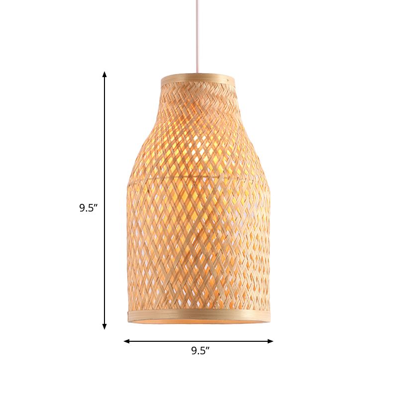 Beige/schwarz vase geformte Anhänger Leuchte Lodge Stylish 1 leichte Bambushängelampe über Tisch