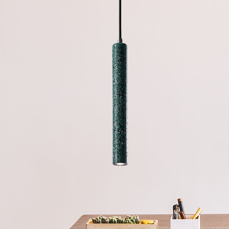 Tube Pendant Lighting Nordic Cement 1 Light Yellow/Blue/Green Hanging Ceiling Light, 12"/21.5"H