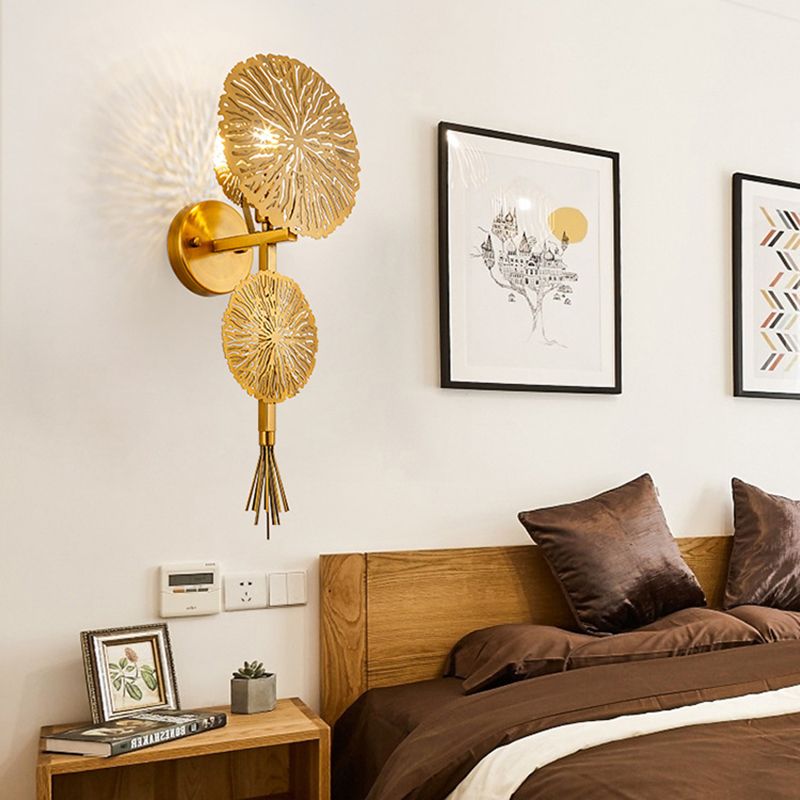 Gold Lotus Shape Wall Light in Modern Creative Style Electroplate Iron Wall Lamp for Interior Spaces
