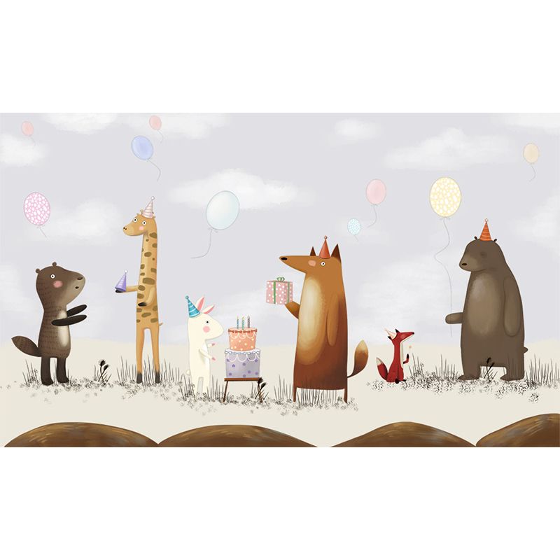 Interesting Cartoon Animals Mural Decal for Kids Bedroom, Soft Color, Custom Size Available