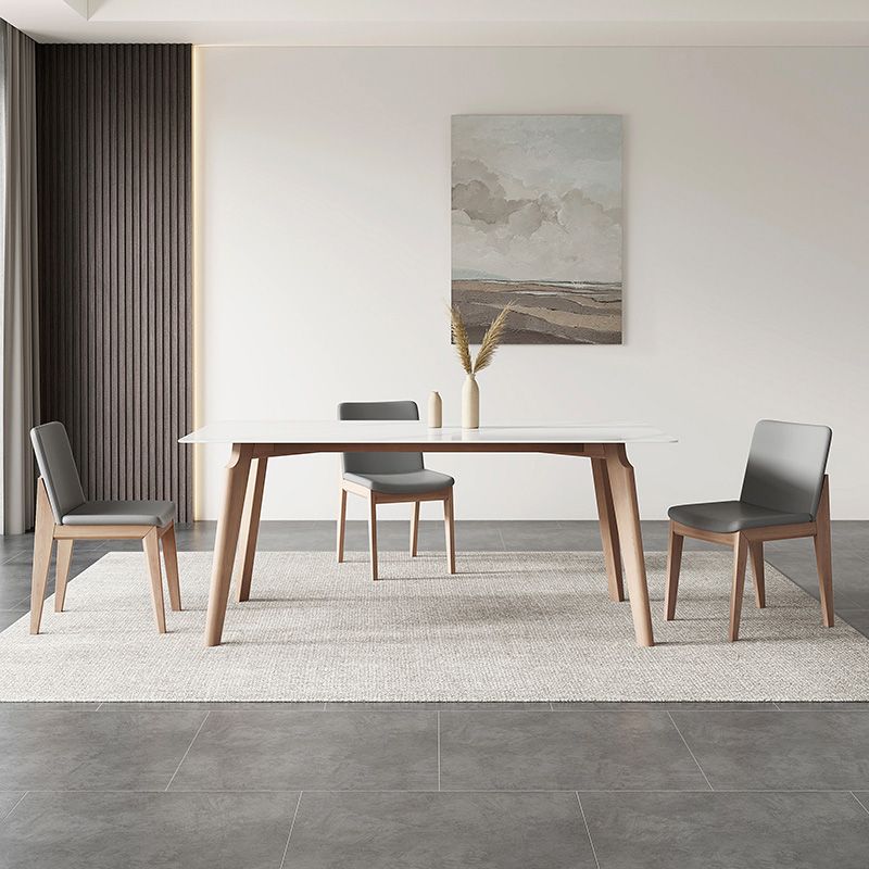 Mid-Century Rectangle Dining Table Solid Wood Legs and Stone Top Dining Table