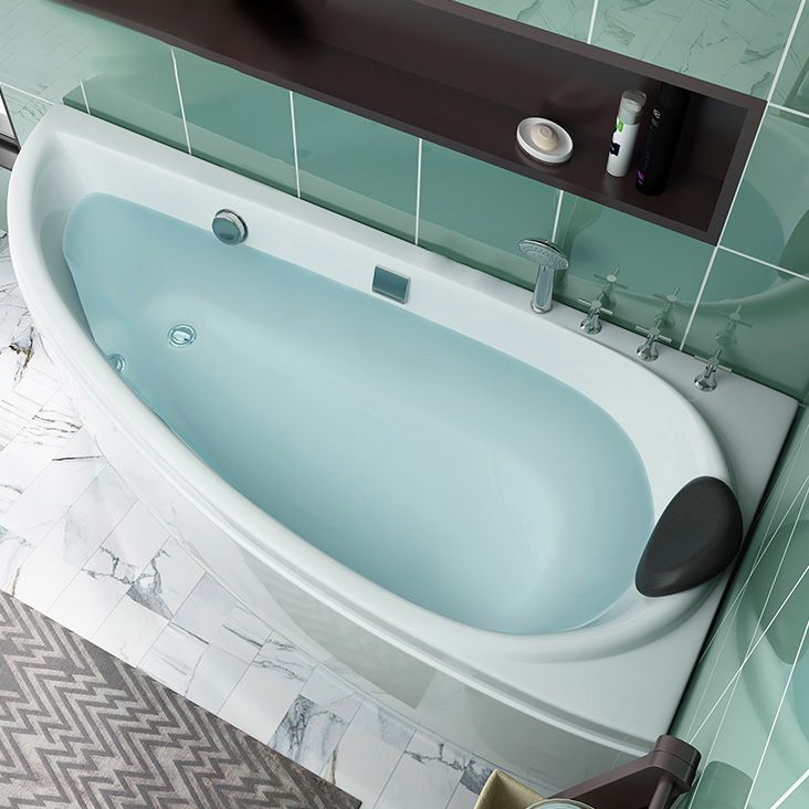 Acrylic Corner Bathtub Soaking White Modern Back to Wall Bath