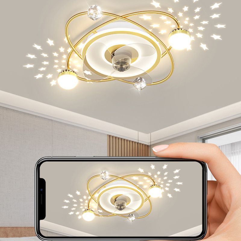 3-Blade Metallic Ceiling Fan Children Black/Golden Fan with Light for Foyer
