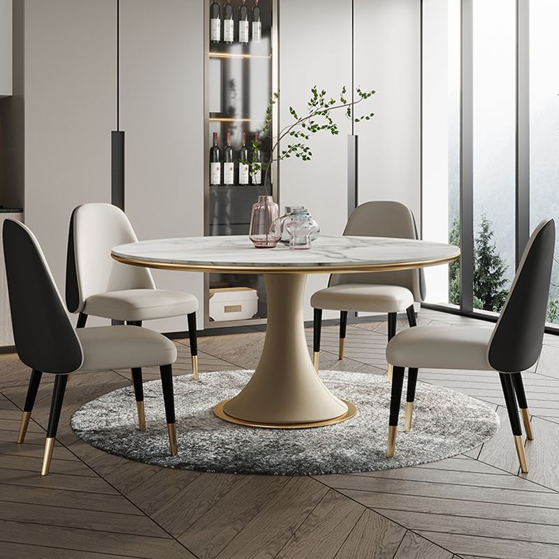 Round Glam Dining Room Set 1/4/5/9 Pcs Sintered Stone Dining Table and Chairs