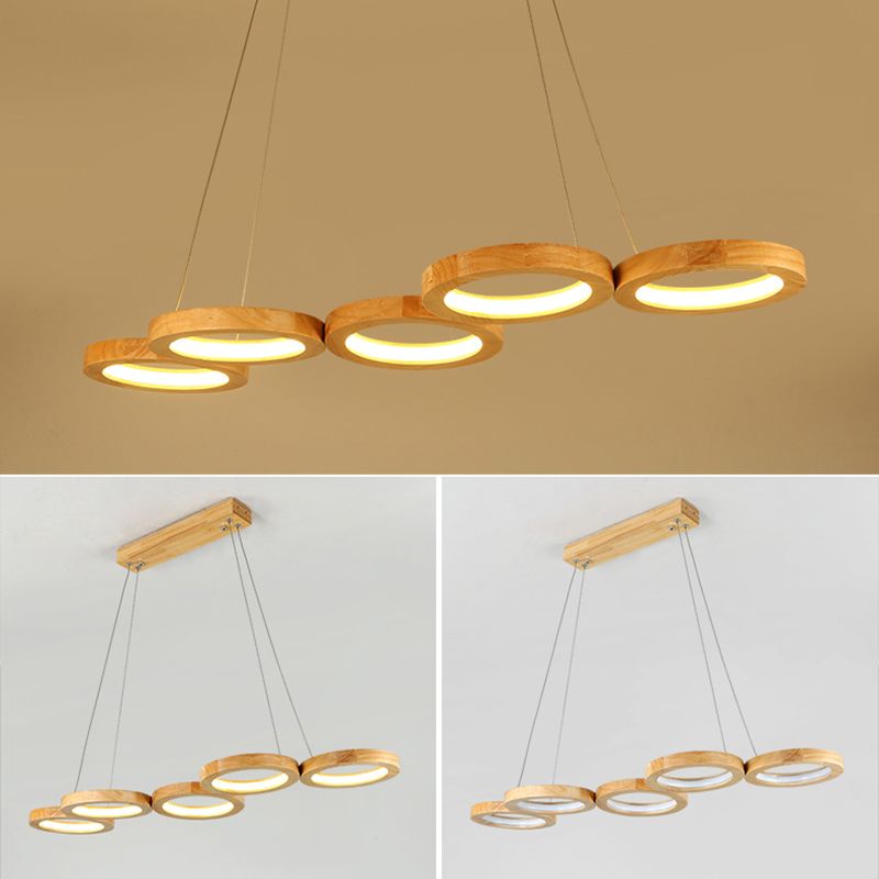 Sospensione in legno circolare Luce minimalista a LED Isola sospesa per il ristorante