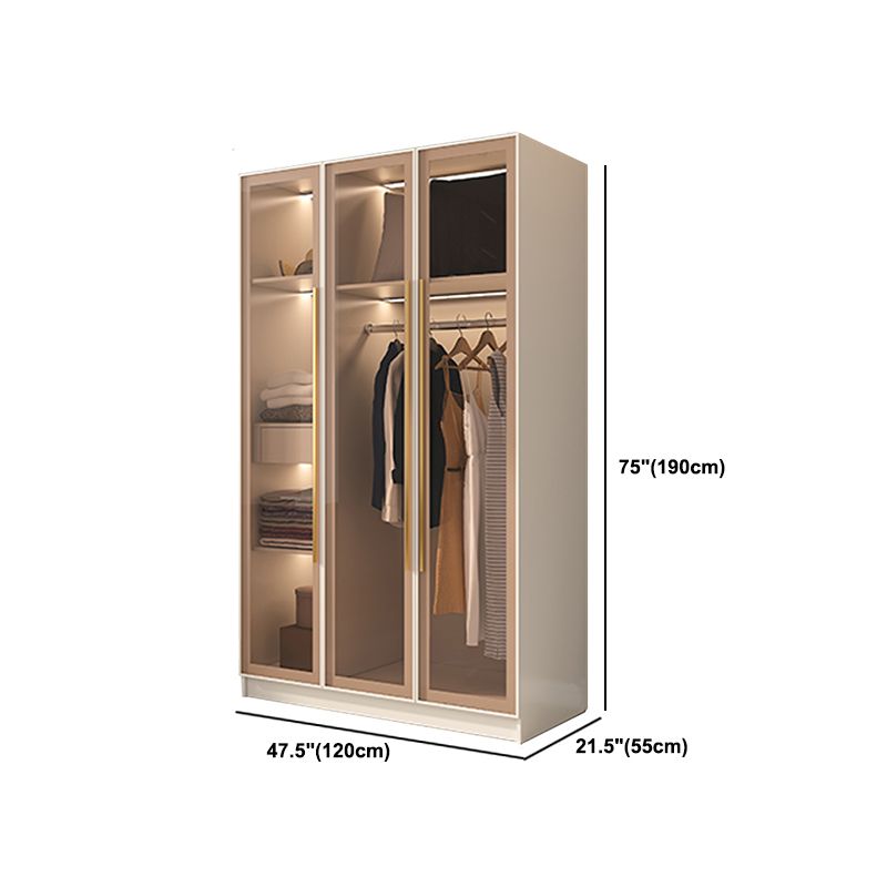 Contemporary Style Wardrobe Armoire Glass Door Armoire with Garment Rod for Home