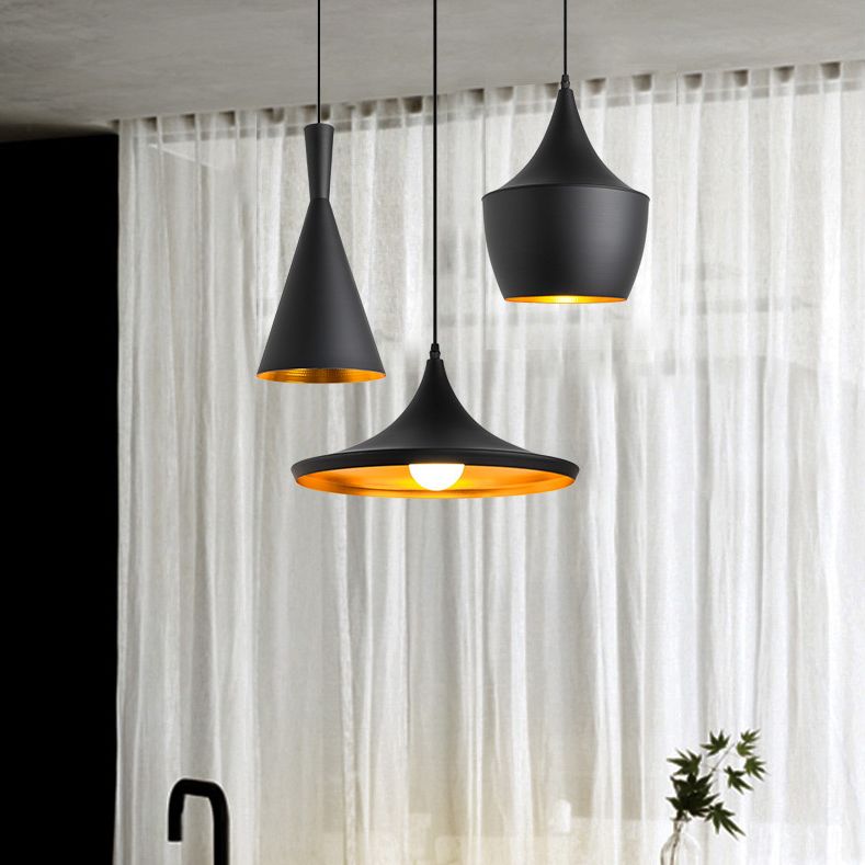 Black and Gold Inner Geometric Pendant Industrial Retro Metal 1-Light Bistro Hanging Light