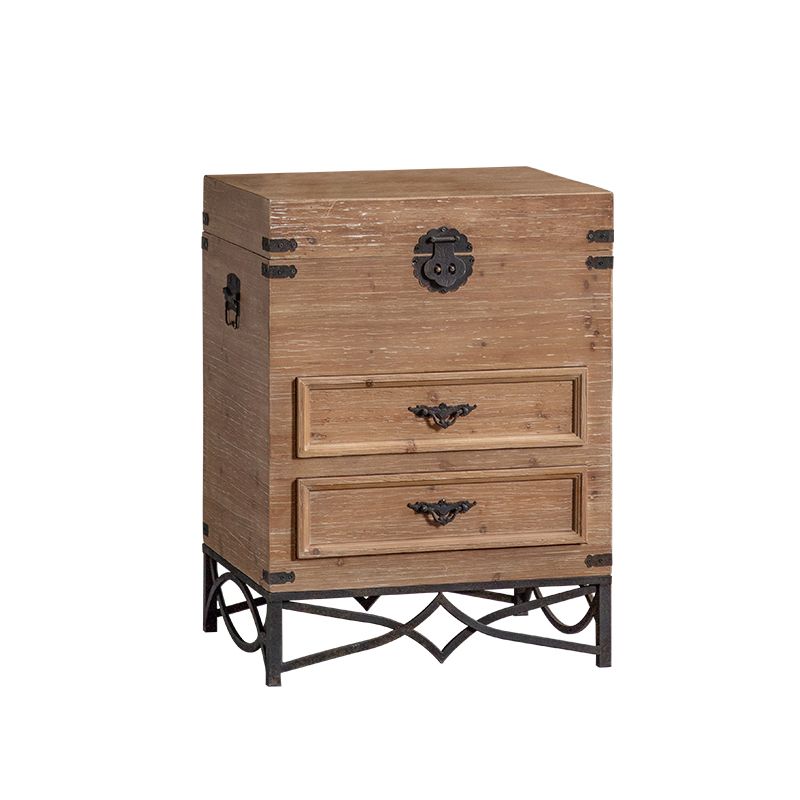 Mid-century Modern Wooden Rectangle Iron Legs Accent Cabinet with Drawer