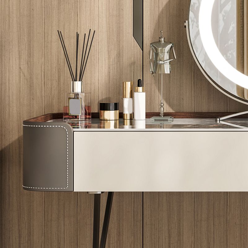 Makeup Vanity Table With Drawer and White Stool Set for Bedroom