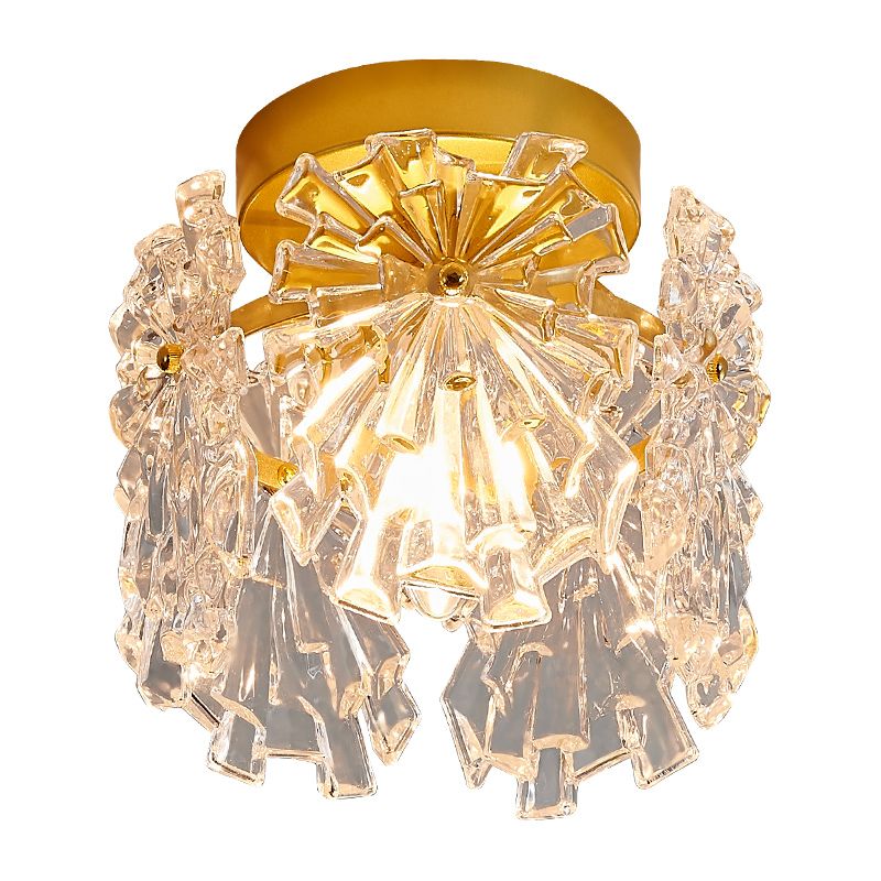 Modern Close to Ceiling Lighting Fixture Gold Cylinder Ceiling Light with Glass Shade