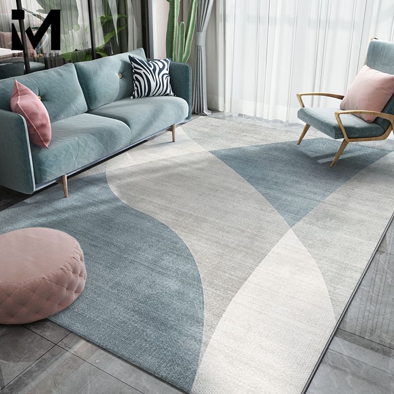 Blue Modern Area Rug Geometric Pattern Polyester Area Carpet Non-Slip Rug for Living Room