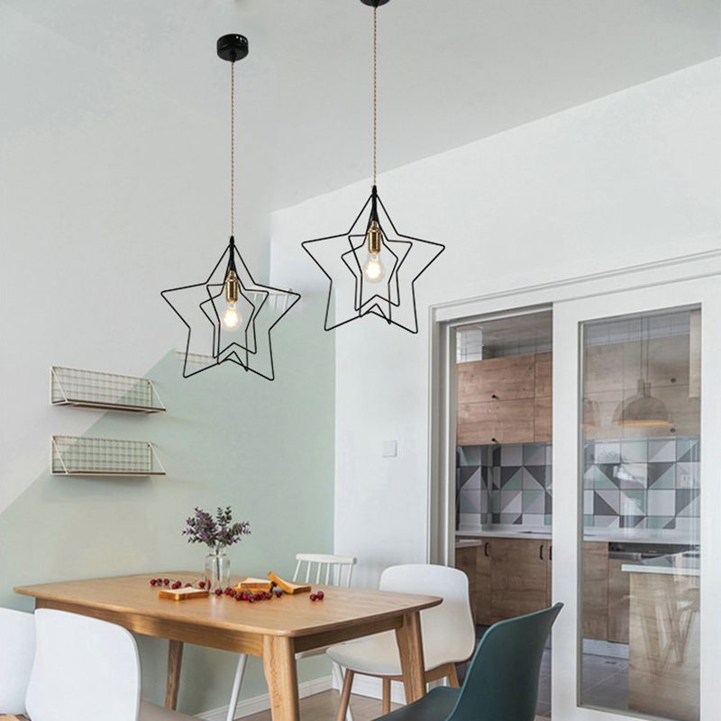 Metal 1 Light Pendant Light Nordic Simple Creative Star Cage Hanging Lamp for Living Room