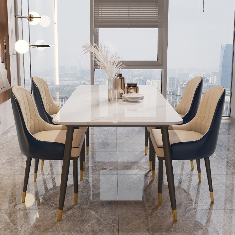 Modern 4 Legs Dining Table Stone and Steel Rectangle Counter Dining Table