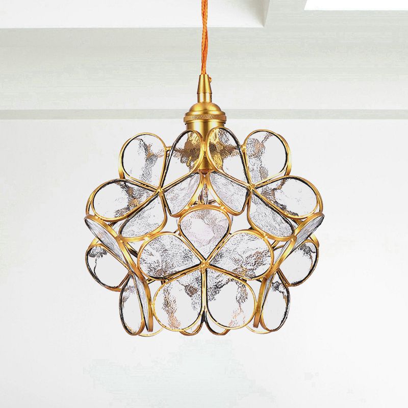 Flower Dining Table Pendant Light Metal & Glass Single Light Stunning Hanging Lamp in Gold