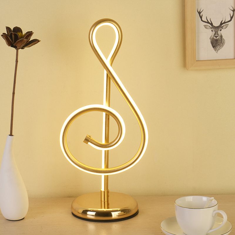 Black/White/Gold Musical Note Desk Lamp Minimalism LED Metal Night Table Lighting with Round Pedestal in Warm/White Light
