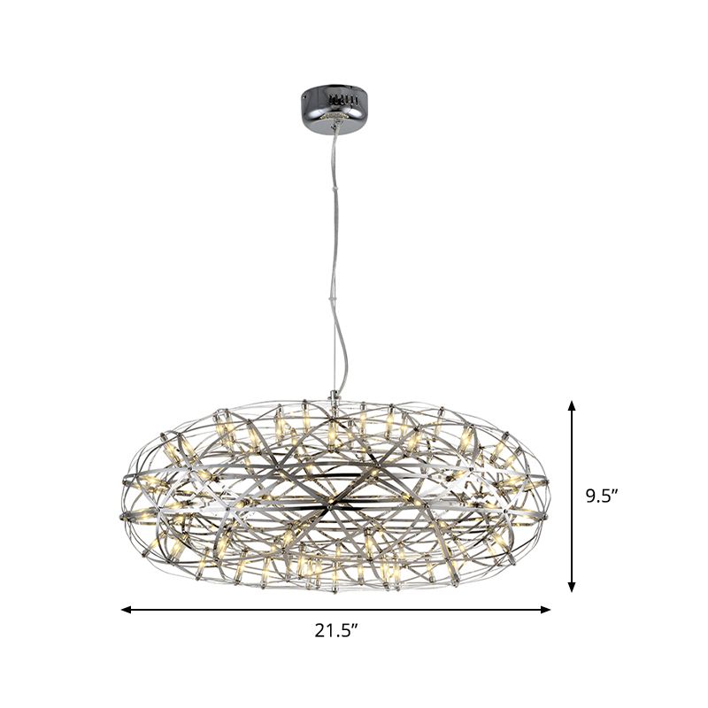 Chrome Disc-Shaped Chandelier Lamp Modern 16"/21" W LED Stainless Steel Hanging Lighting in Warm/White Light