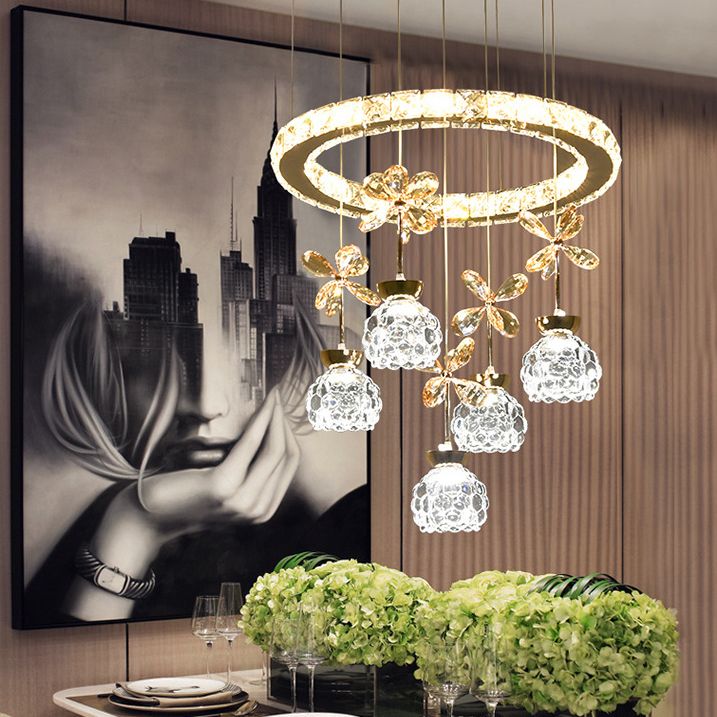 Ultra-modern Simplicity Round Hanging Ceiling Light Crystal Suspension Pendant Light for Restaurant
