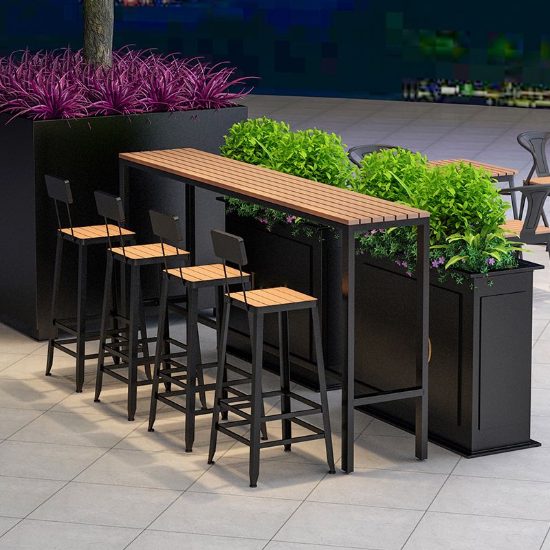 Metal and Wood Patio Table Brown Rectangle Industrial Bar Table