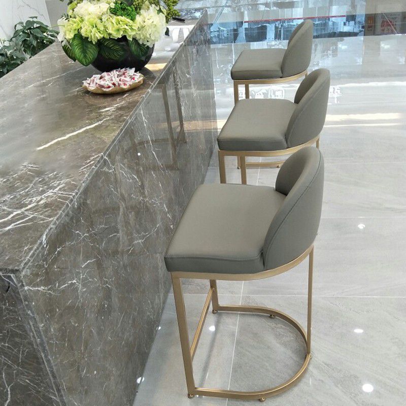 Industrial Low Back Stool PU Leather Counter Stool with Metal Legs