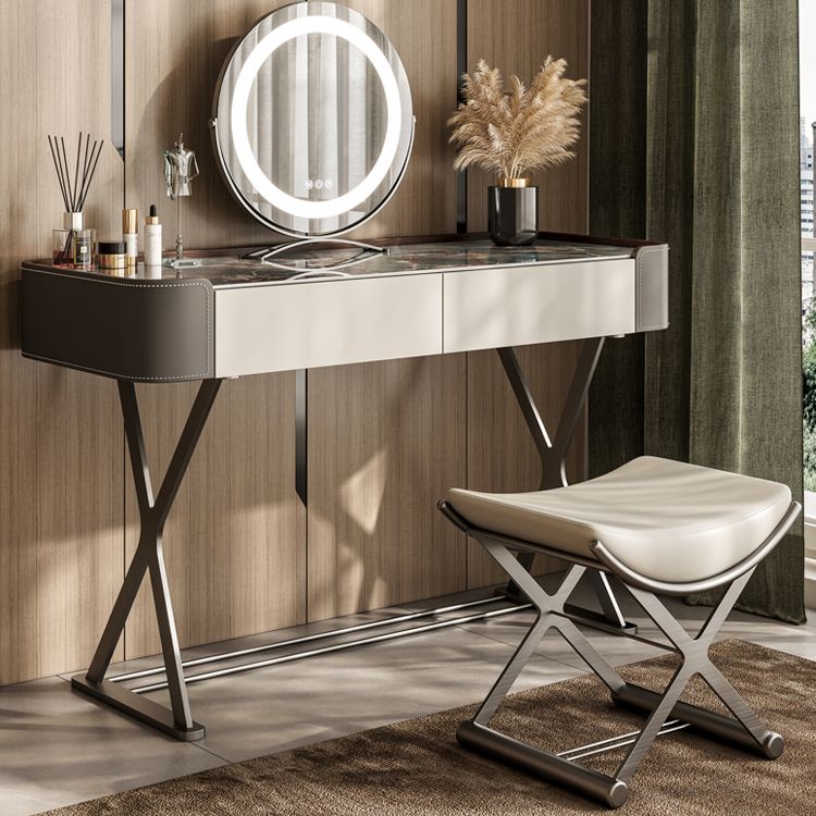 Dresser Makeup Counter With 2 Storage Drawers and Stool for Bedroom