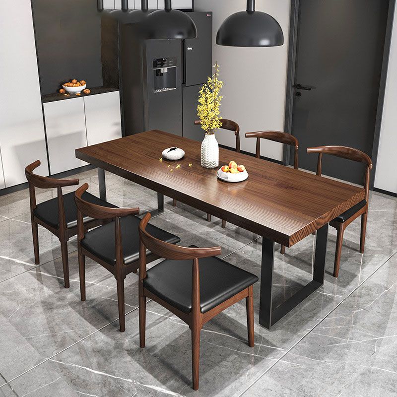 Dark Brown Solid Wood Top Dining Table Set 1/2/3/5/7 Pieces Industrial Dinette Set