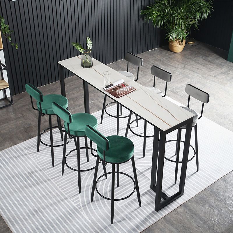 Stone Bar Table Modern Rectangle Bar Table with Double Pedestal Base for Kitchen