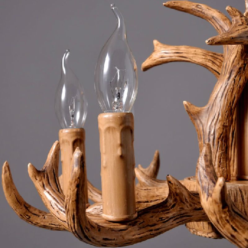 Lodge Stylish Antlers Kronleuchter Beleuchtung 8 Lichter Harzheizenleuchte mit offener Glühbirne in Holz