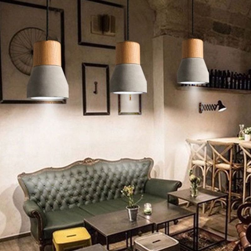 Zement + Massivholz Einfachheit Mini Hanging Light 4,9 "breites nordischer Lampen -Leuchten -Anhänger für das Café
