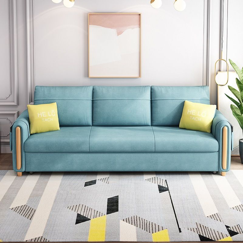 Green Faux leather Sleeper Sofa Scandinavian Style Sofa Bed for Home