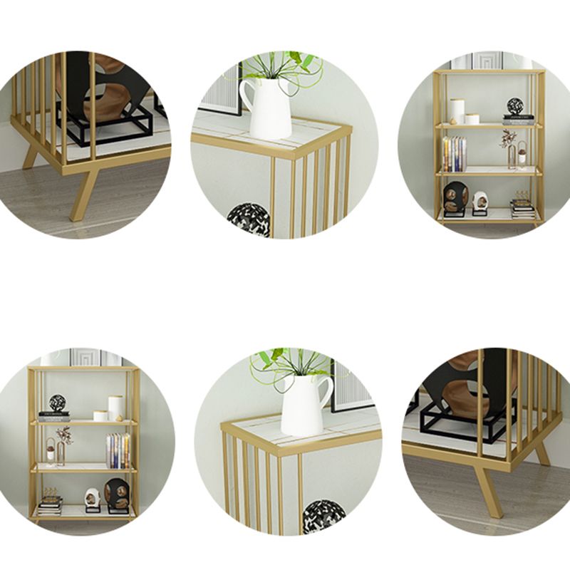 Modern Open Back Standard Bookshelf Wooden Bookcase in Gold for Study Room