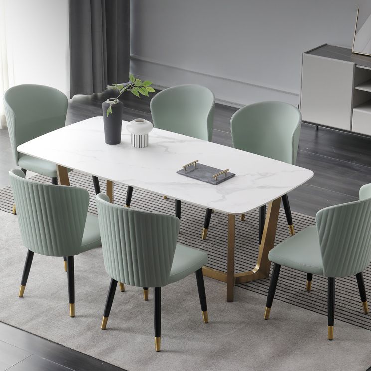 Luxury Sintered Stone Dining Table Rectangle Table with Metal Trestle Base