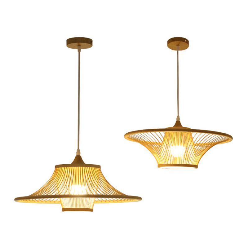 Wood Flared Suspension Lighting Minimalist 1-Light Bamboo Ceiling Pendant for Bedroom