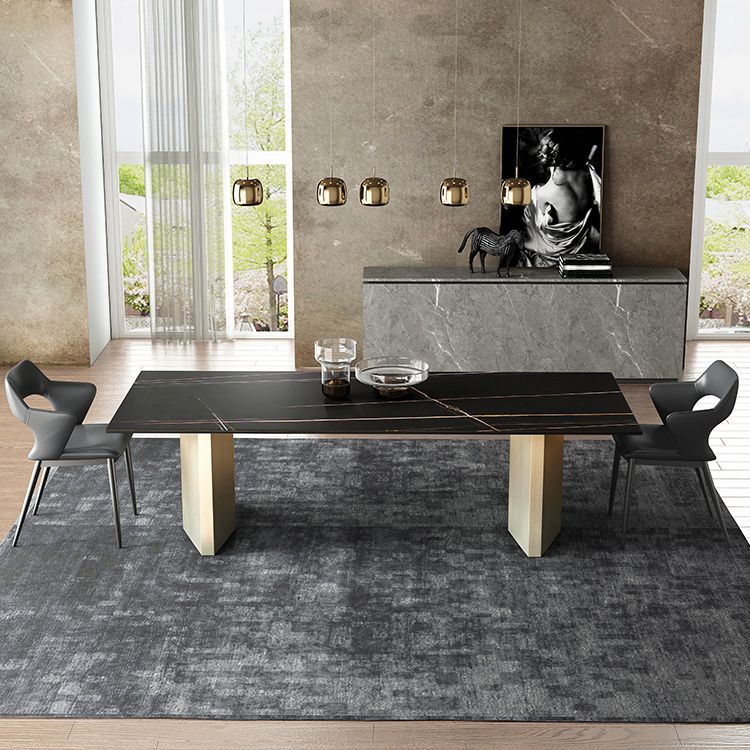 Metal Traditional Luxury Rectangle Table Black Sintered Stone Top Table for Dining Room