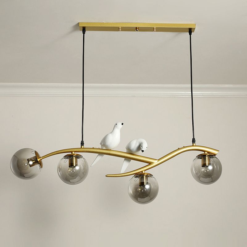 Glass Globe Shaded Ceiling Light Modern Black/Golden Kitchen Island Lighting for Foyer