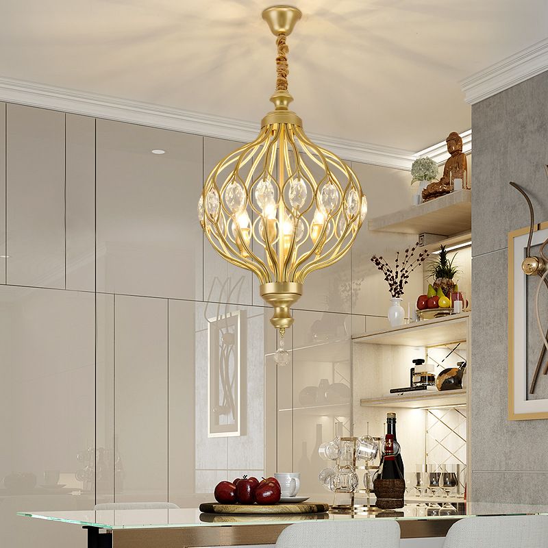 European Style Chandelier Light Crystal Metal Multi Head Pendant Light for Sitting Room