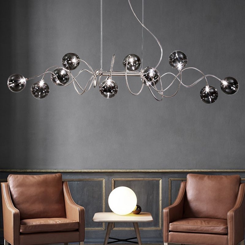 Globe Island Lights in Modern Style Glass 10-Light Island Pendant Lights en gris