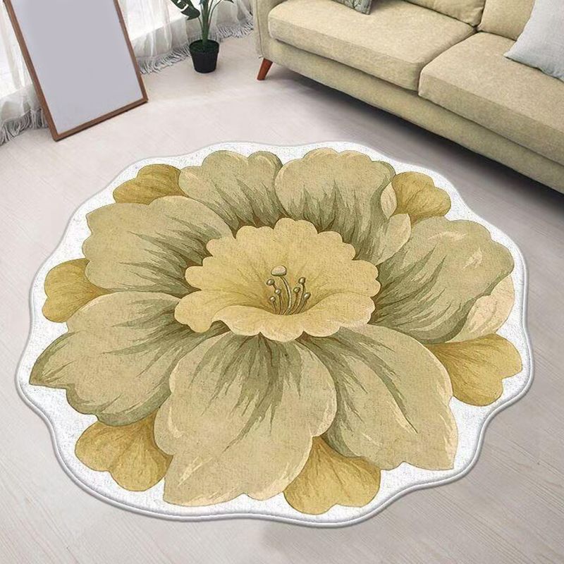 Modern Flower Rug Polyester Brown Rug Washable Rug for Living Room