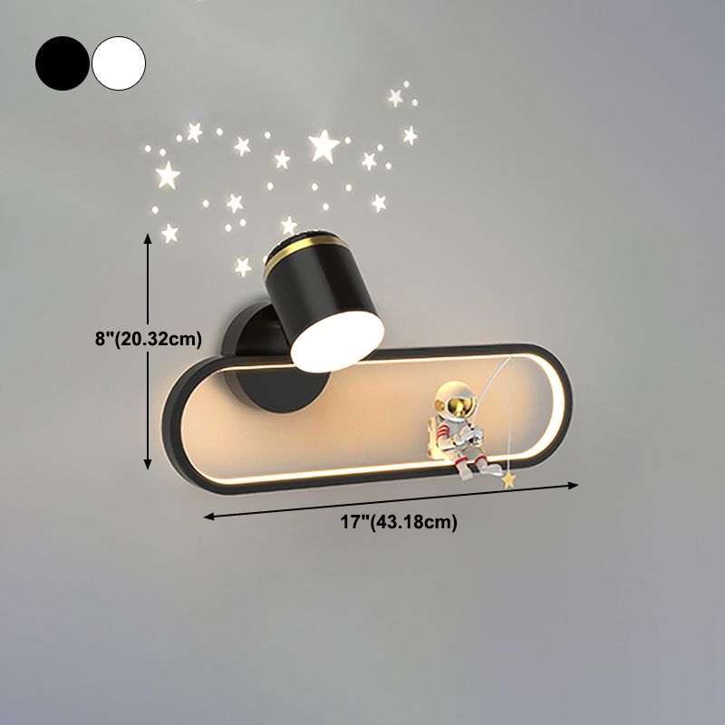 Metal Oval Shape Wall Light Astronaut 2 Lights LED Wall Sconce for Kid's Room