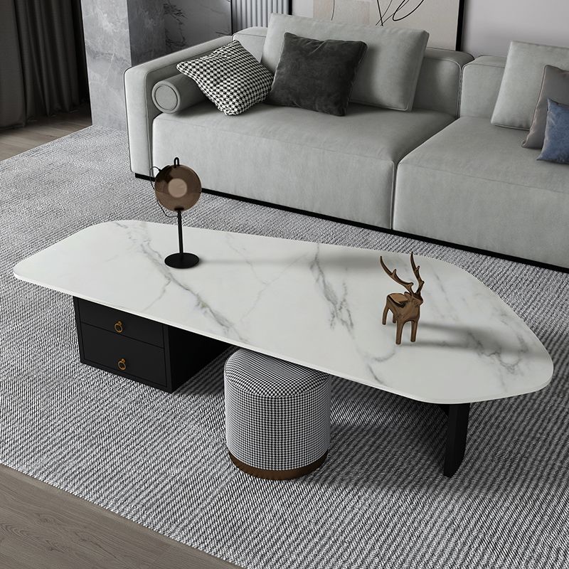 Modern Style White/grey Slate Top Metal Base with Drawer Free Shape Coffee Table