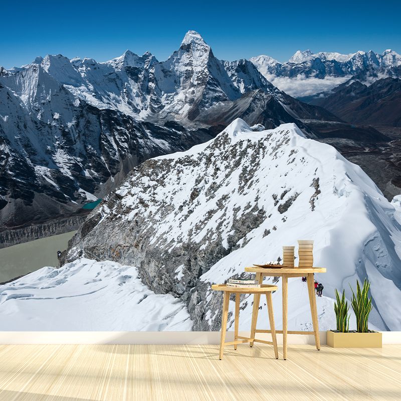 Snow Mountain Landscape Wall Murals Contemporary Non-Woven Fabric Wall Art in Grey-Blue