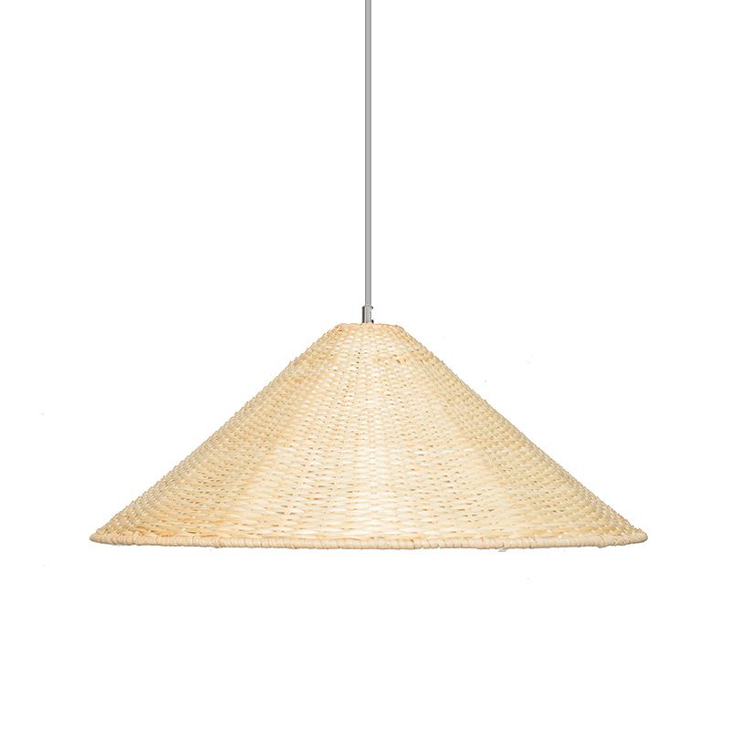 1 Bulb Hand Woven Hanging Light Chinese Bamboo Suspended Lighting Fixture in Beige