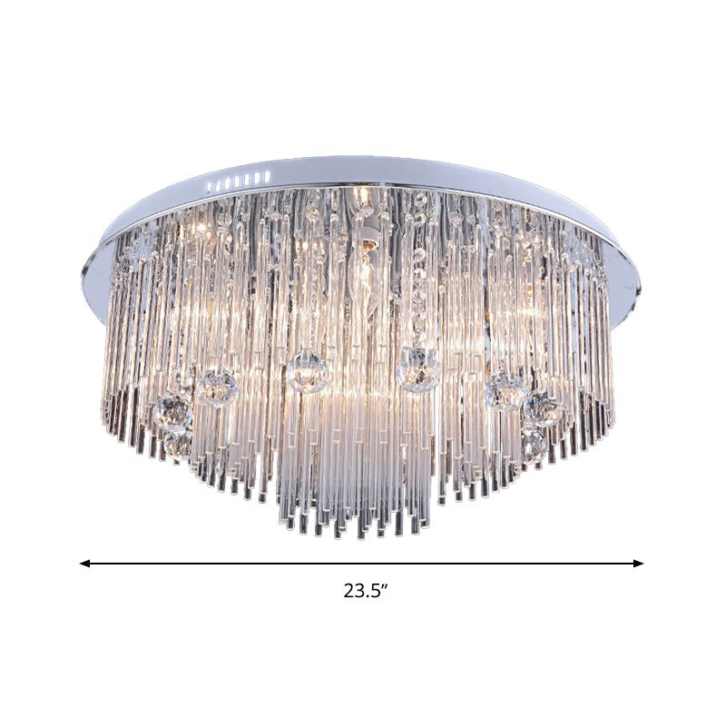 Tiered Flush Mount Modernism Crystal 5/9/14 Heads Stainless-Steel Ceiling Light Fixture, 19.5"/23.5"/31.5" Wide