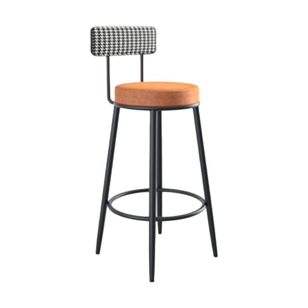 Modern Armless Backrest Counter Stool Iron Cafe Bar Stool with Pedal and Cushion