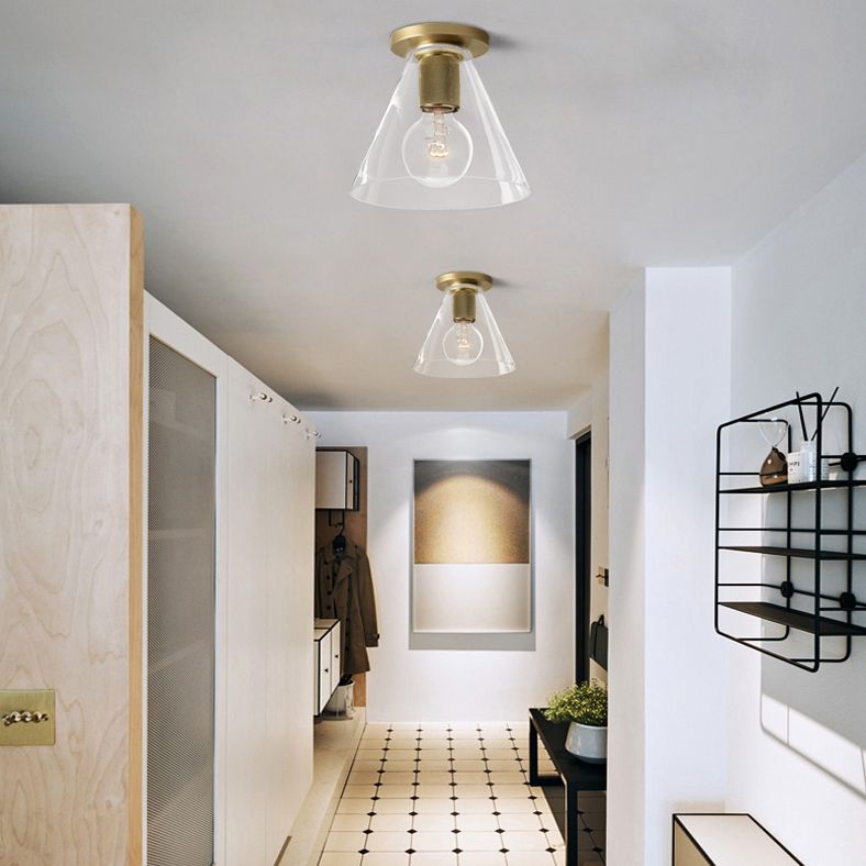 Moderne, beknopte geometrische inbouw smeedijzeren plafondlamp met helderglazen kap