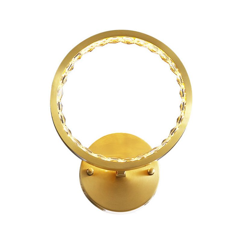 LED Annular Wall Mounted Light Modern Gold Clear Crystal Beads Wall Sconce for Bedroom