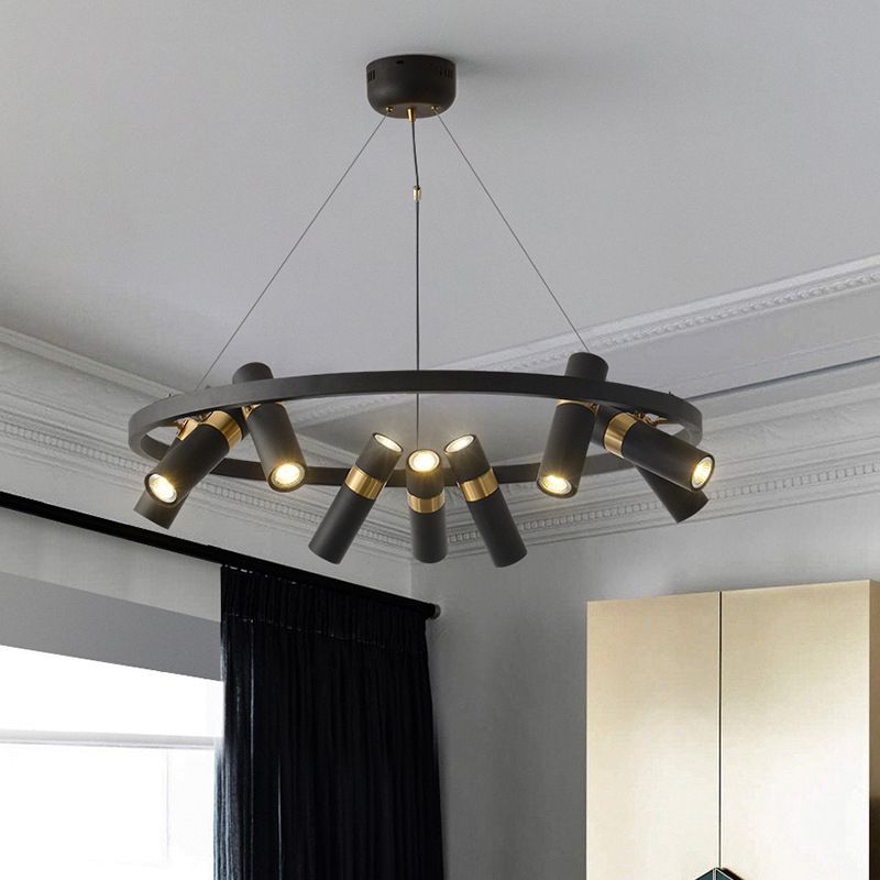 Modern Cylinder Chandelier Black Multi Light Chandelier Pendant for Dining Room